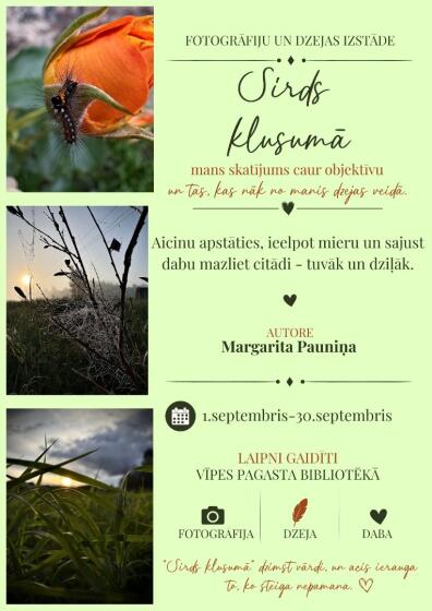 Septembrī Vīpes bibliotēkā Margaritas Pauniņas fotogrāfiju un dzejas izstāde 