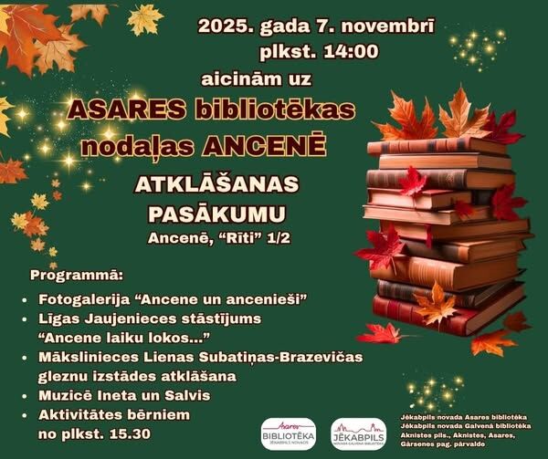 7.novembrī tiek atklāta Asares bibliotēkas nodaļa Ancenē