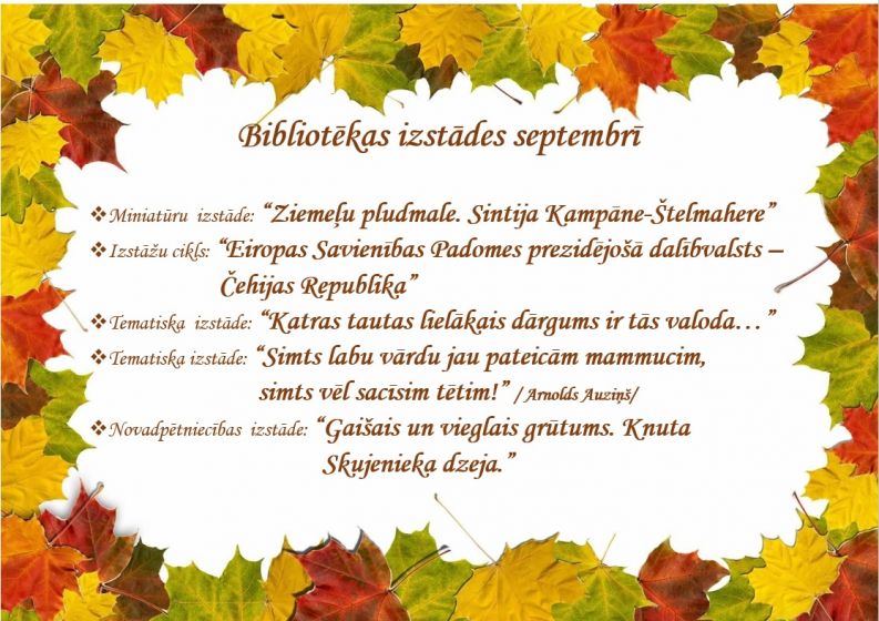 Bibliotēkas izstādes septembrī