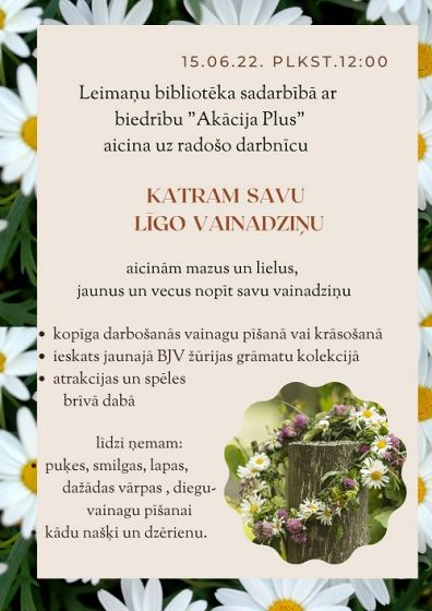 Leimaņu bibliotēka aicina uz radošo darbnīcu 