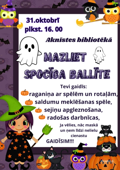 Aknīstes bibliotēkā 31.oktobrī Mazliet spocīga ballīte