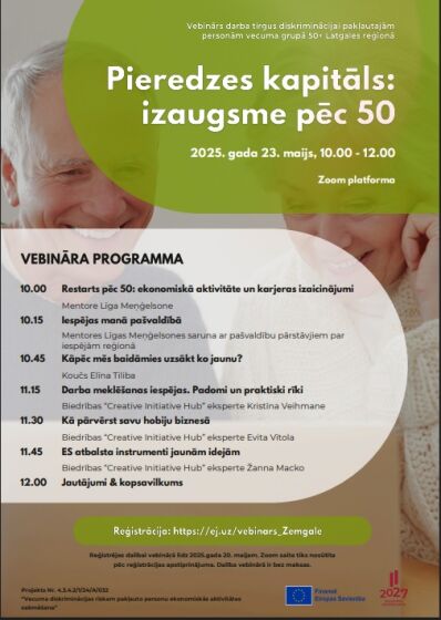 Lai iedrošinātu 50+ paaudzi reģionos un pilsētās, uzsāk projektu ekonomiskās aktivitātes veicināšanai