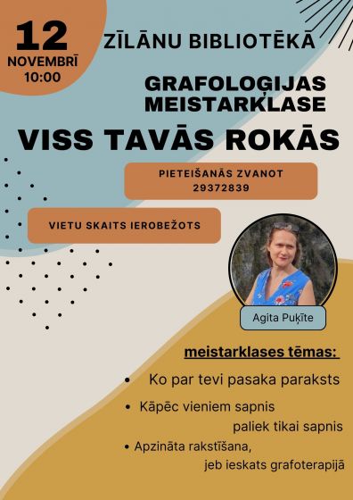 12.novembrī pl. 10.00 Zīlānu bibliotēkā grafoloģijas meistarklase 