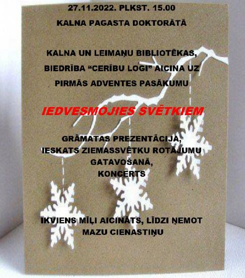 Kalna un Leimaņu bibliotēkas aicina uz Pirmās adventes pasākumu