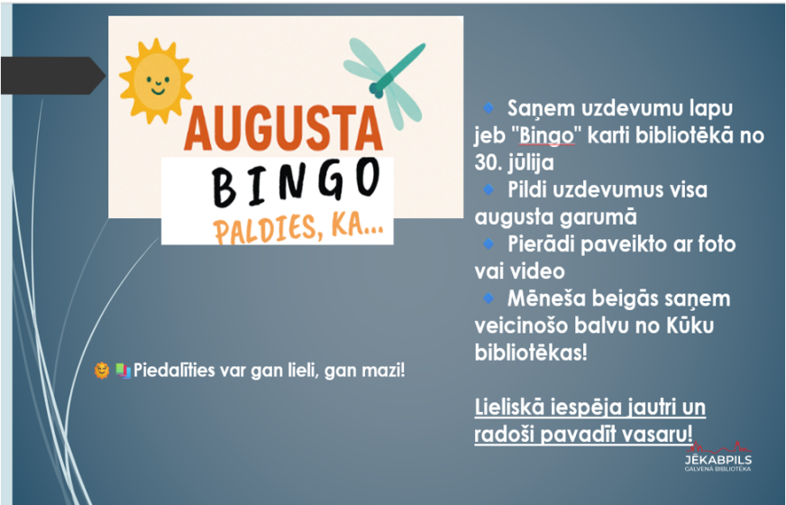 Kūku bibliotēka aicina uz Bingo augustā