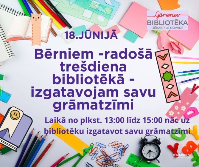 18.jūnijā Gārsenes bibliotēka aicina uz radošo trešdienu