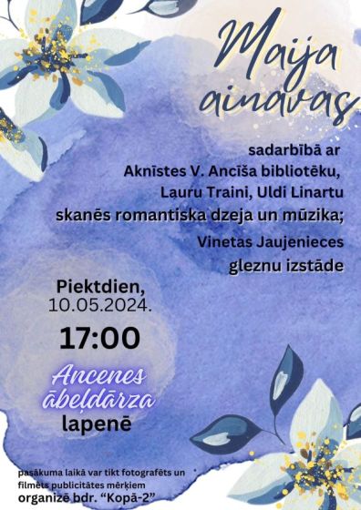 10. maijā Ancenes ābeļdārzā Aknīstes bibliotēkas dzejas pasākums 