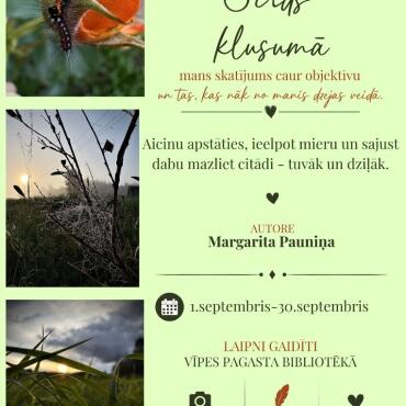 Septembrī Vīpes bibliotēkā Margaritas Pauniņas fotogrāfiju un dzejas izstāde 