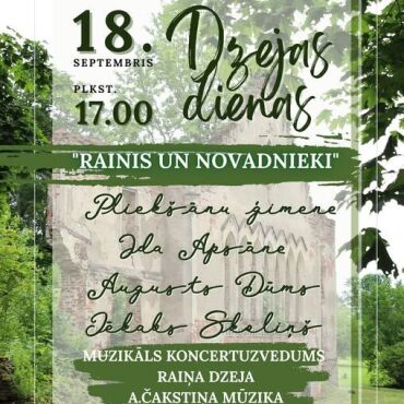 18.septembrī plkst. 17.00 Asares muižas klētī muzikāls koncertuzvedums "Rainis un novadnieki" 