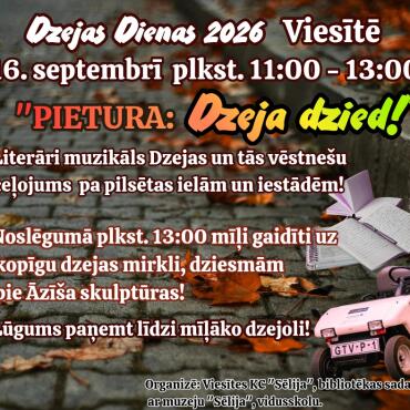 16.septembrī plkst. 11.00 - 13.00 Dzejas dienas Viesītē