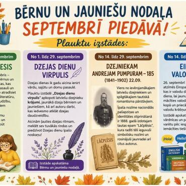 Bērnu un jauniešu nodaļa septembrī piedāvā!