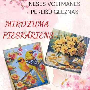 Leimaņu bibliotēka līdz 29.maijam aicina uz Ineses Voltmanes pērlīšu gleznu izstādi Leimaņu Tautas namā