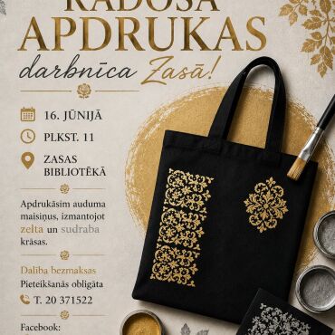 16.jūnijā plkst. 11.00 Zasas bibliotēkā Radošā apdrukas darbnīca