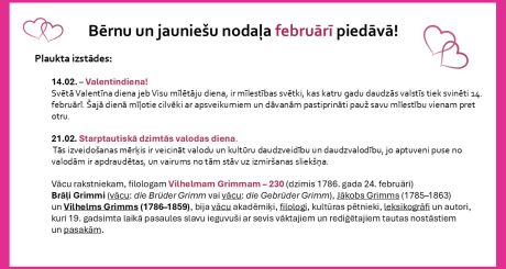 Bērnu un jauniešu nodaļa februārī piedāvā!